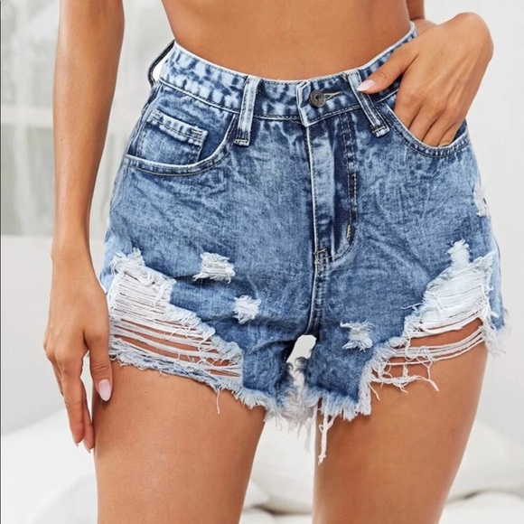 SHEIN Pants - Raw Hem Ripped Denim Shorts